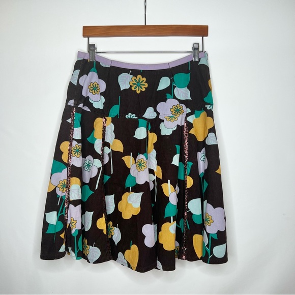 VINTAGE A & K DESIGNS PARIS ABSTRACT CORDUROY SEQUIN MIDI SKIRT MEDIUM FLORAL - Picture 1 of 4